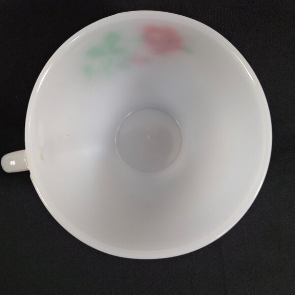 Vintage 60s Collectible Arcopal Rose de France Milk Glass Tea Cup D 4.25xH 2.5in - Picture 8 of 14